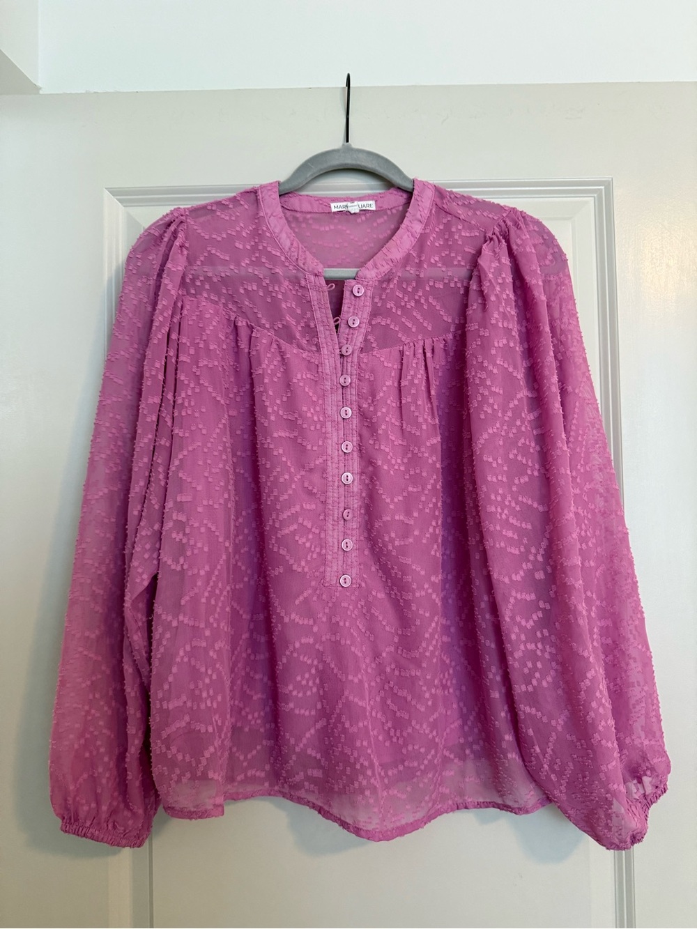Mary Square Pink Swiss Dot Button-Front Blouse